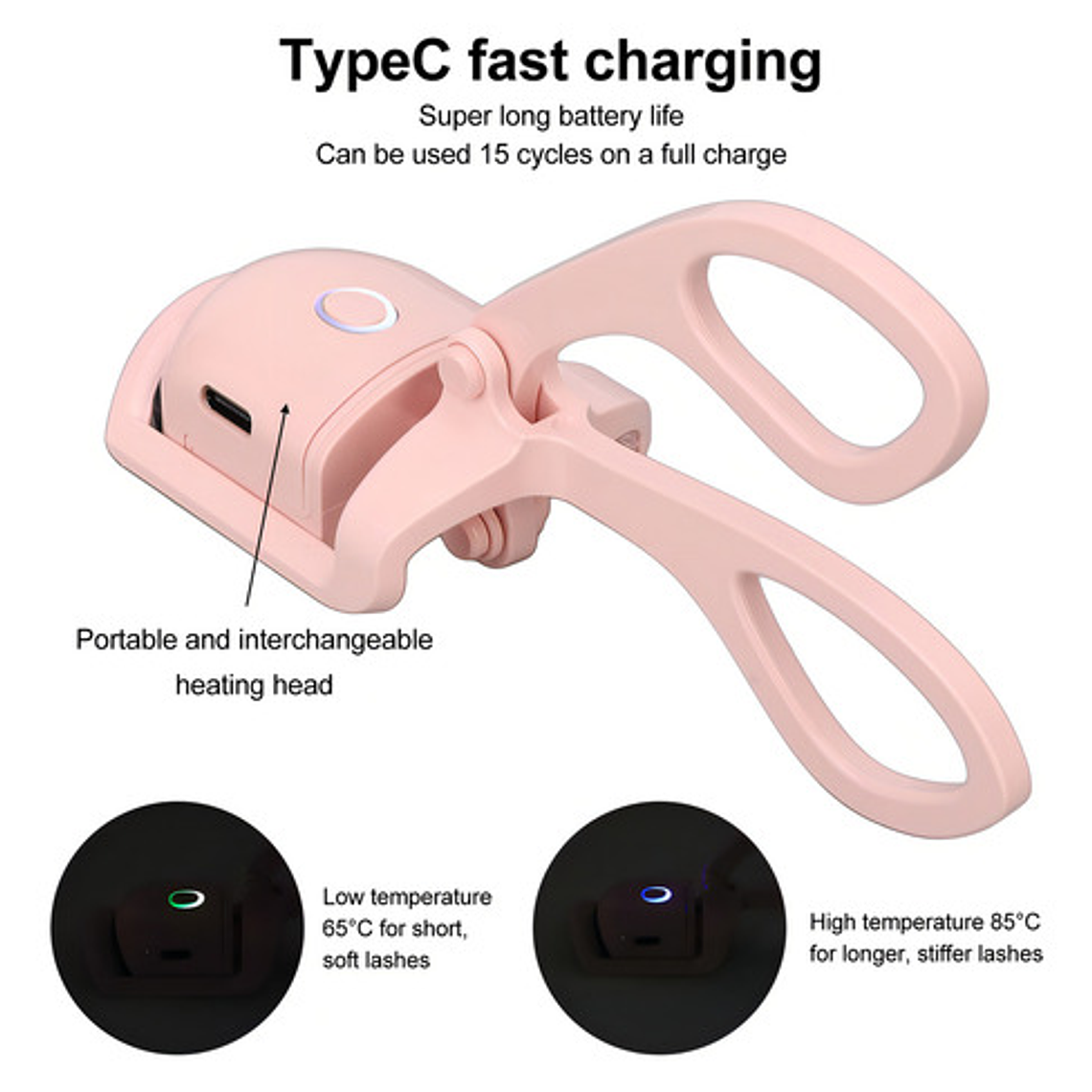 Rizador De Pestañas Eléctrico De Larga Duración Carga Usb Color Rosa 12