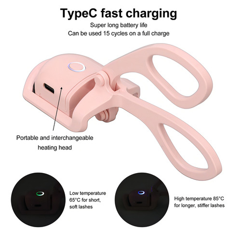 Rizador De Pestañas Eléctrico De Larga Duración Carga Usb Color Rosa 12