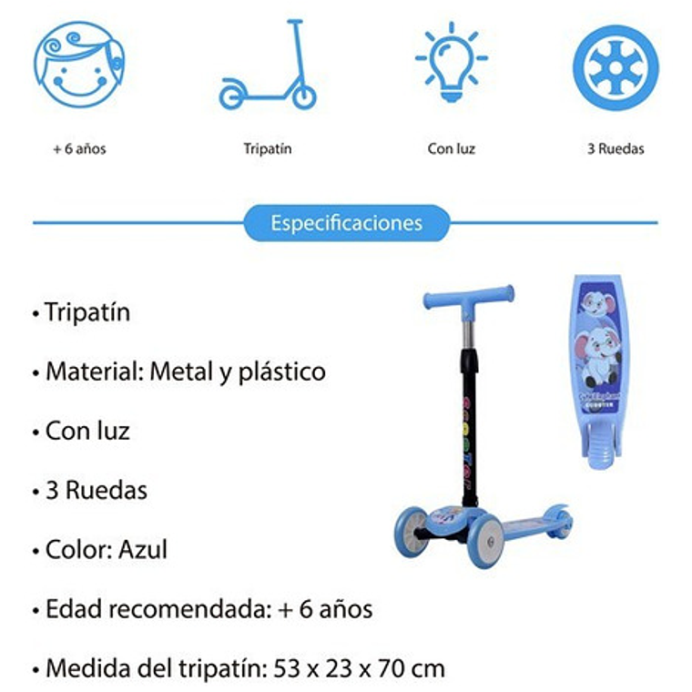 Scooter 3 Ruedas Luces Led - Monopatín Estable Y Divertido 4