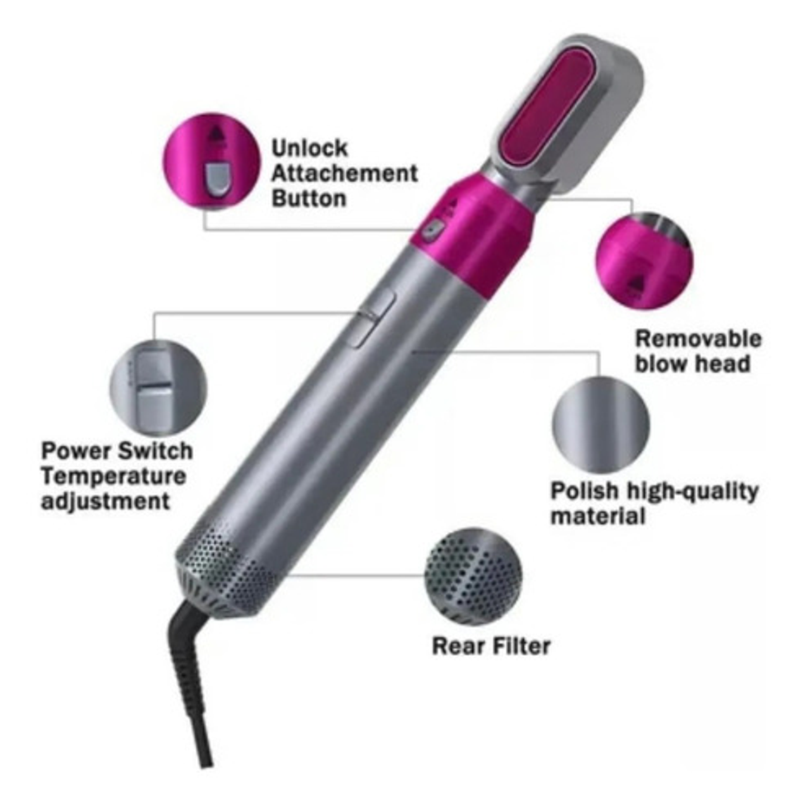 Cepillo Secador/alisador/voluminizador Genérica 5en1 Lila 2