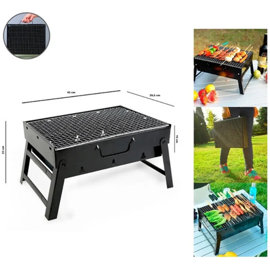 Parrilla Móvil Genérica Genérica 33cm De Ancho 30cm De Alto 23cm De Profundidad Negra 3