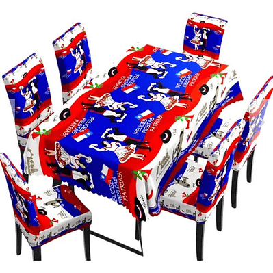 Set De Mantel + 6 Fundas Para Sillas Fechas Patrias