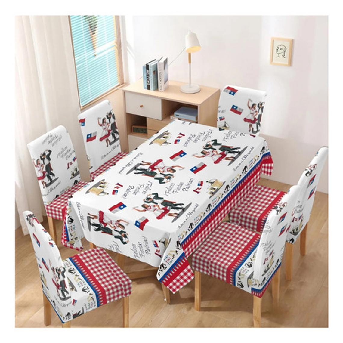 Set De Mantel + 6 Fundas Para Sillas Fechas Patrias 2