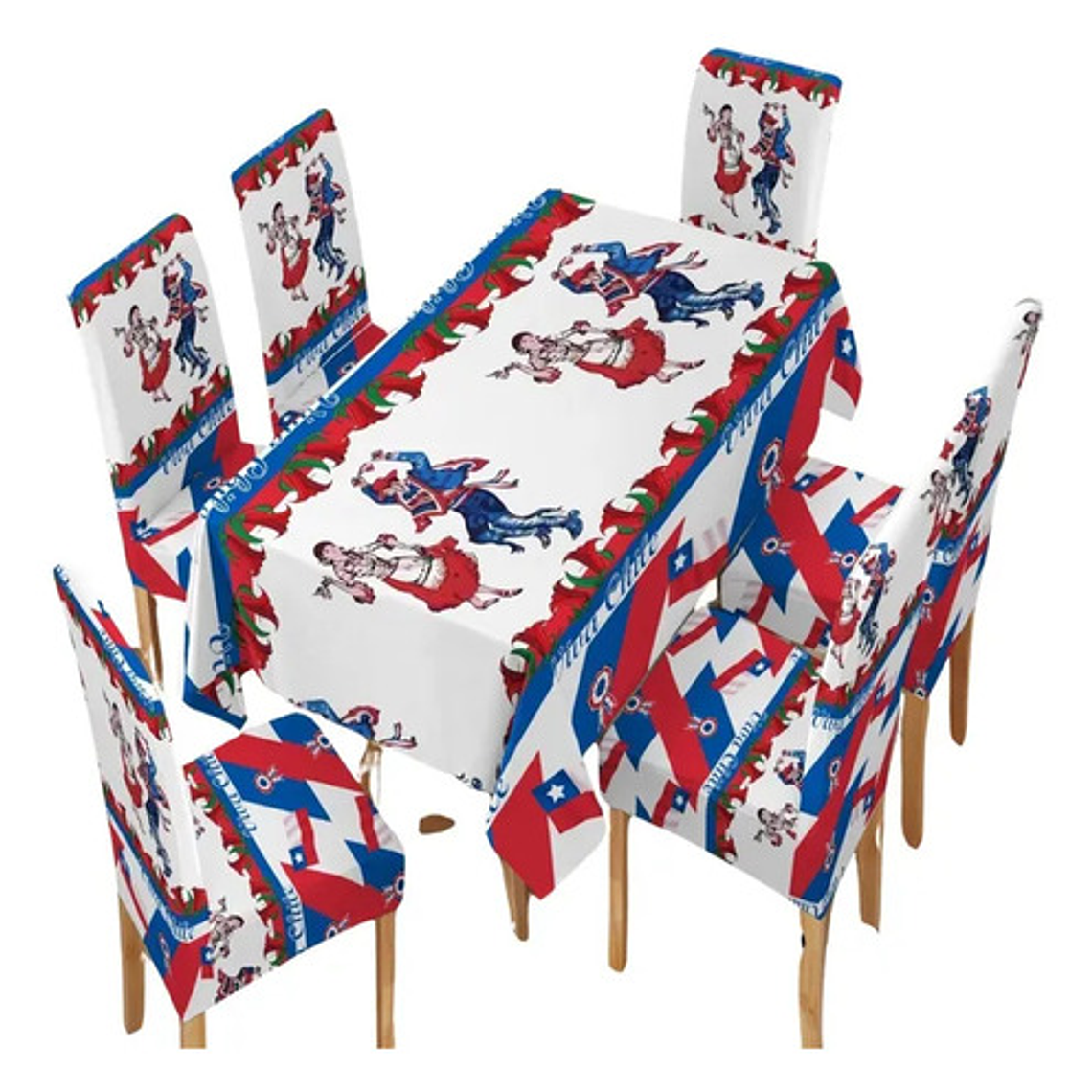 Set De Mantel + 6 Fundas Para Sillas Fechas Patrias 3