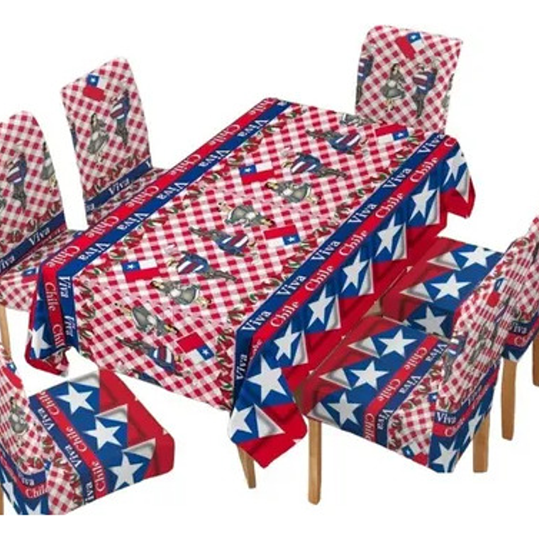 Set De Mantel + 6 Fundas Para Sillas Fechas Patrias 4