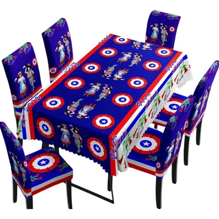 Set De Mantel + 6 Fundas Para Sillas Fechas Patrias 5