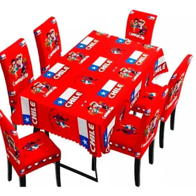 Set De Mantel + 6 Fundas Para Sillas Fechas Patrias 6
