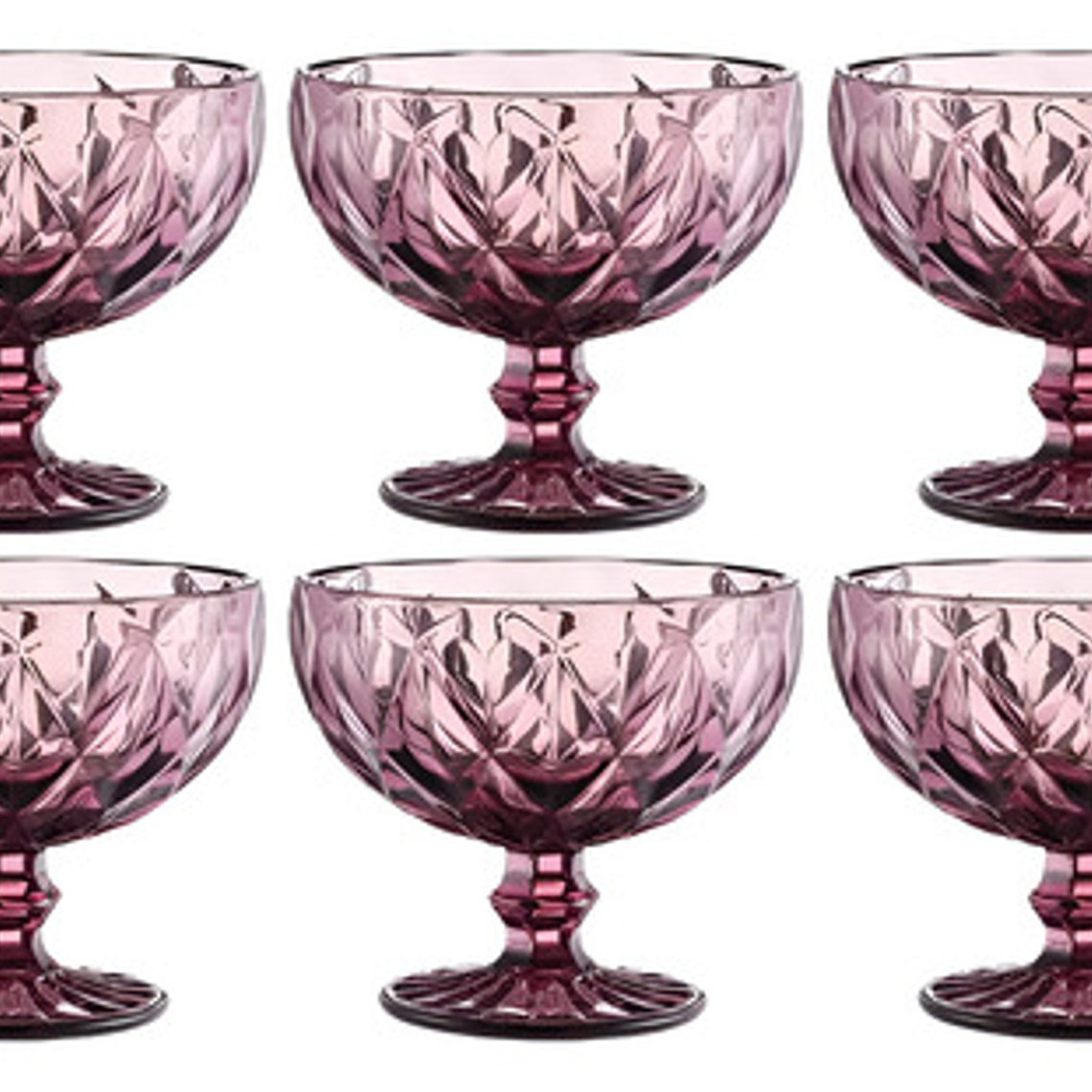 Copa Postre 300 Ml Vidrio Bordo Rombo Vintage X 6 Unidades 2