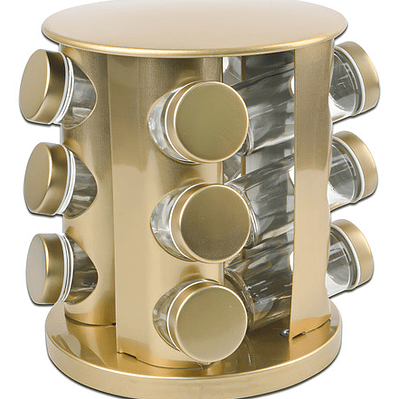 Especiero Giratorio Pettish Madera Bambú 3 Niveles 12 Frascos Vidrio Acero Dorado