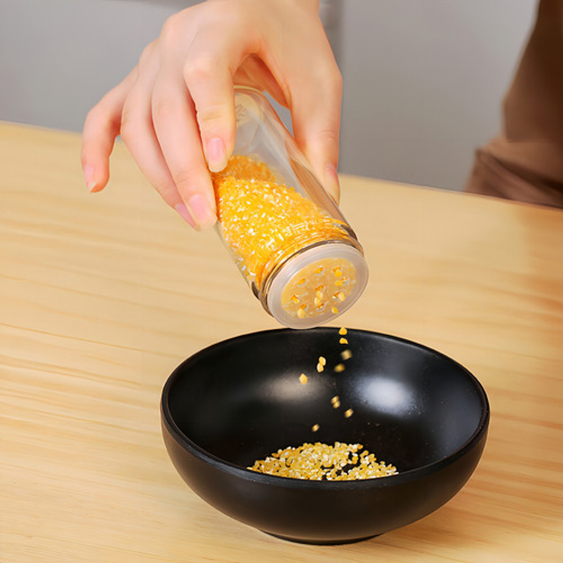 Especiero Giratorio Pettish Madera Bambú 3 Niveles 12 Frascos Vidrio Acero Dorado 4