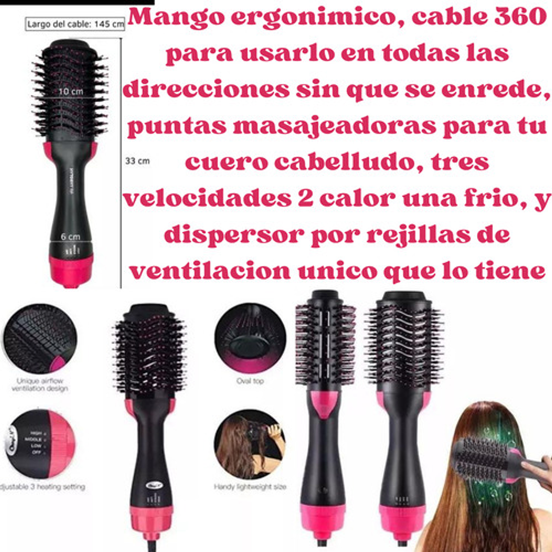 Cepillo Cabello Electrico Cepillo Secador Peine 2 En 1 5