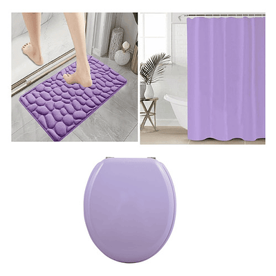 Set De Baño Lila 3 Piezas Tapa Cotina Alfombra