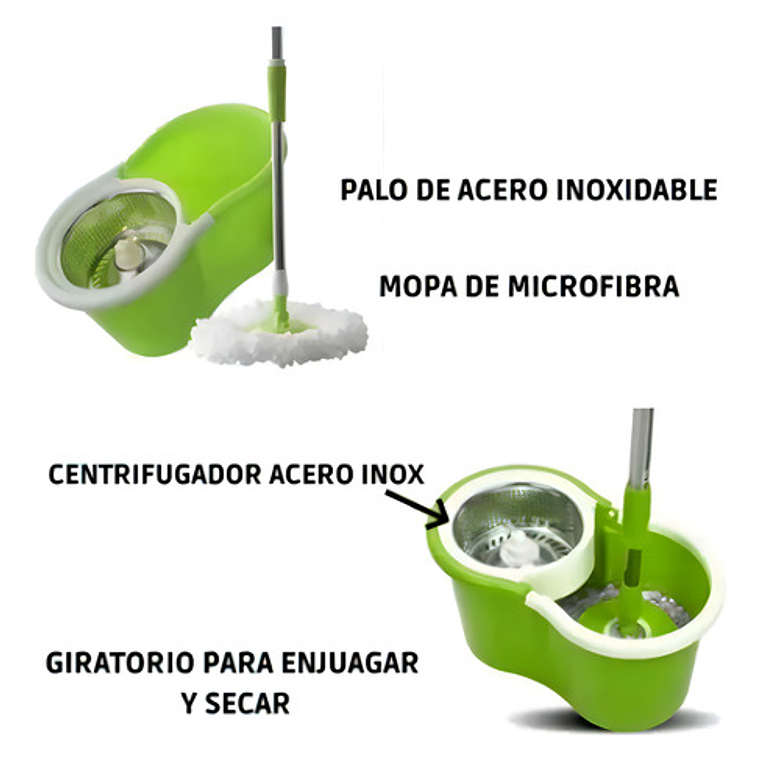Mopa Balde Trapeador Centrifugado Enjuaga Giratorio 360 2