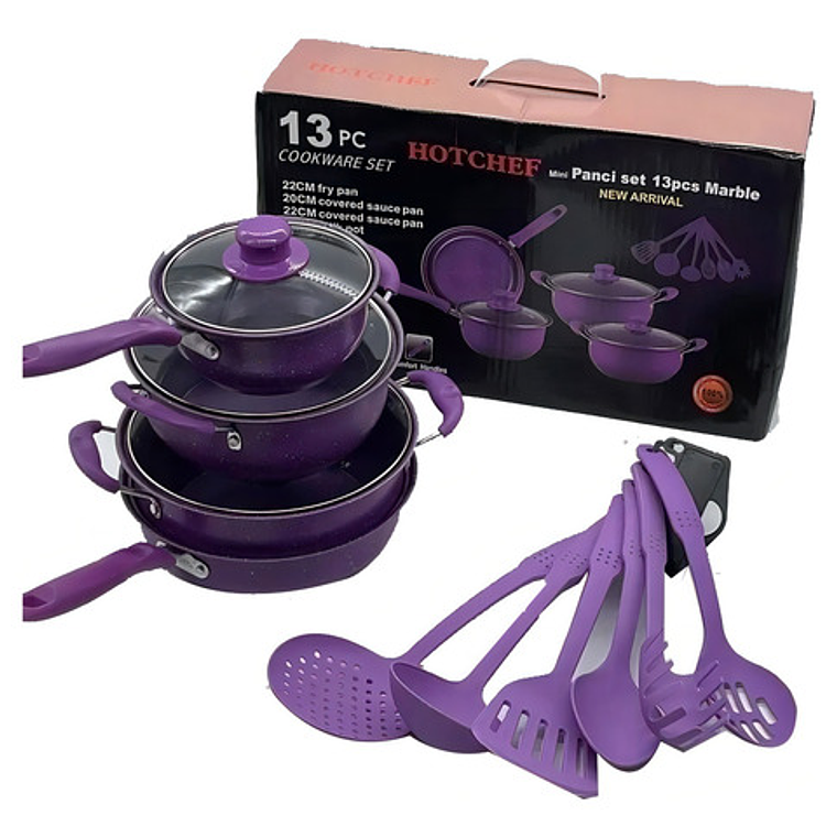 Set De Ollas Antiadherentes Bateria De Cocina Sertenes 13 Pc Color Morado 4
