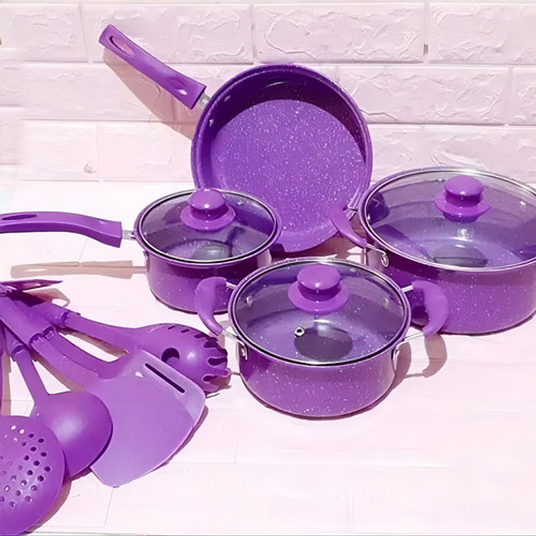 Set De Ollas Antiadherentes Bateria De Cocina Sertenes 13 Pc Color Morado 6