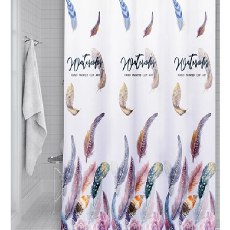 Cortina Ducha Baño 180x180 Elegante Plumas 1