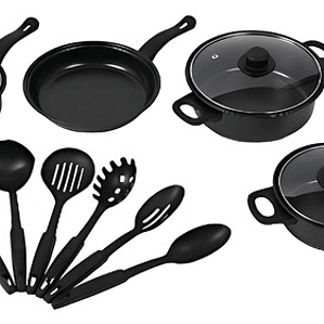 Set X 13 Piezas Batería Cocina Ollas Sartenes Antiadherentes Negro