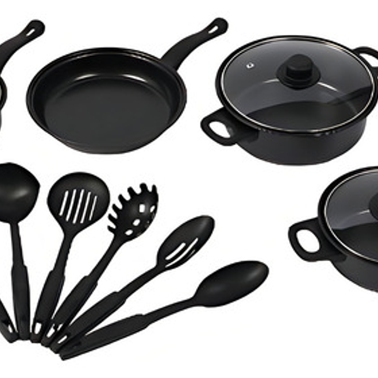 Set X 13 Piezas Batería Cocina Ollas Sartenes Antiadherentes Negro 1