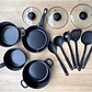 Set X 13 Piezas Batería Cocina Ollas Sartenes Antiadherentes Negro - Miniatura 7