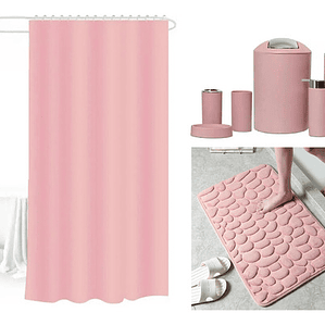 Set De Baño Rosado 8 Piezas Cotina Alfombra Organizador