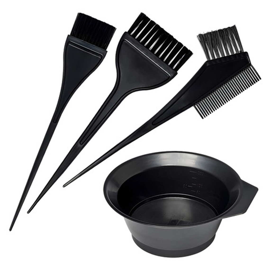 Pocillo + 3 Brochas Kit Para Tinturar Cabello Plástico Negro 1