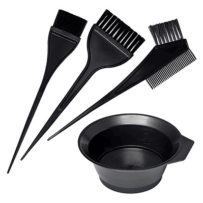 Pocillo + 3 Brochas Kit Para Tinturar Cabello Plástico Negro