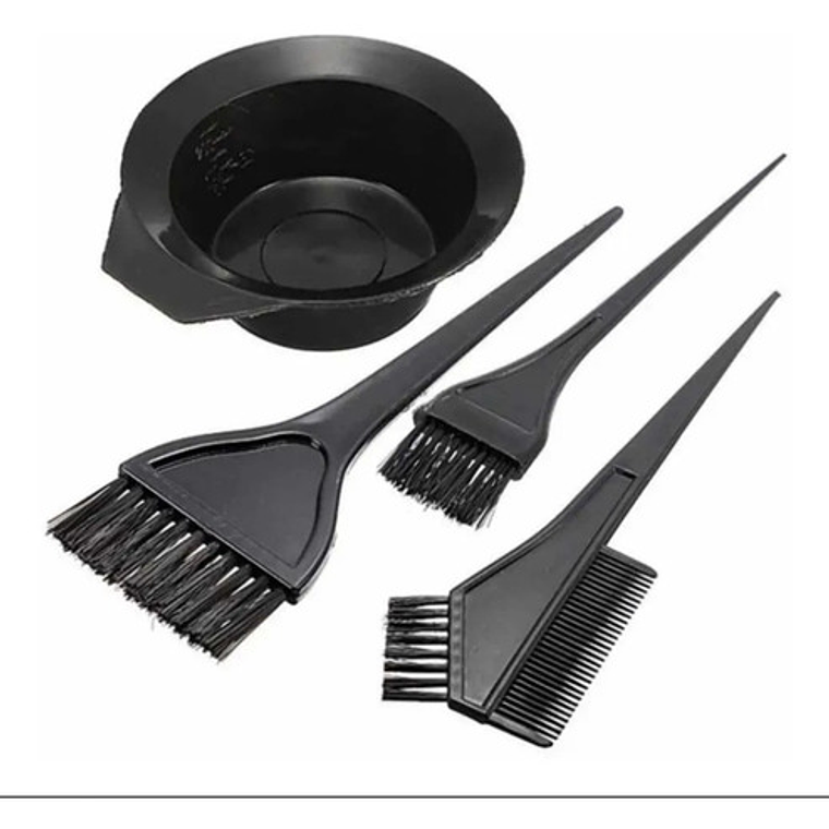 Pocillo + 3 Brochas Kit Para Tinturar Cabello Plástico Negro 2
