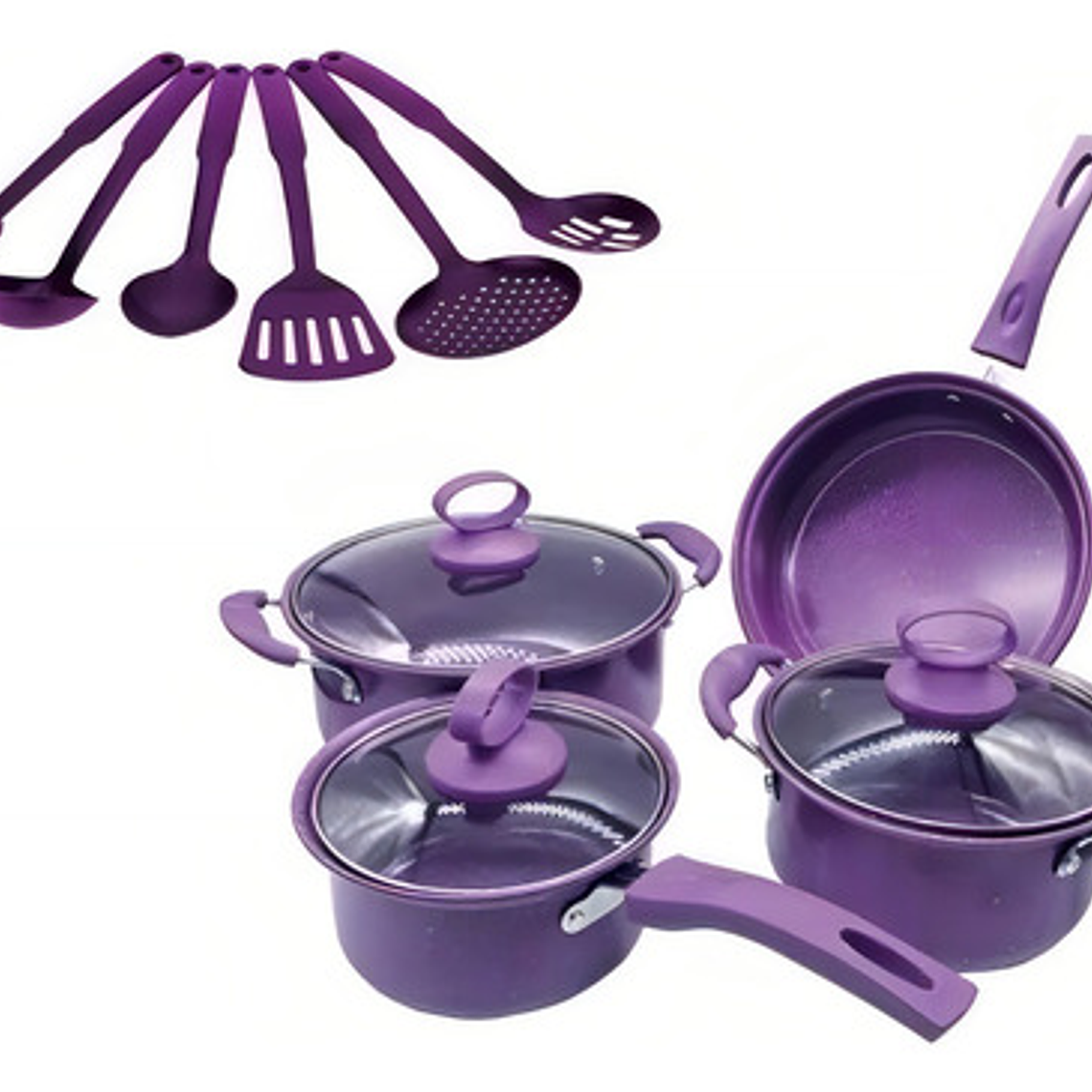Set De Ollas Antiadherentes Bateria De Cocina Sertenes 13 Pc Color Morado 3