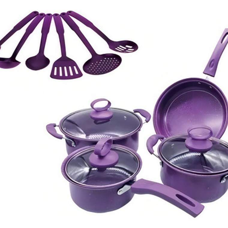 Set De Ollas Antiadherentes Bateria De Cocina Sertenes 13 Pc Color Morado 3