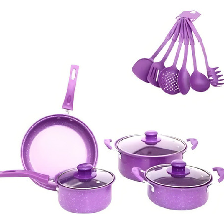 Set De Ollas Antiadherentes Bateria De Cocina Sertenes 13 Pc Color Morado 5