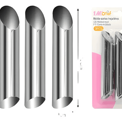 3 Moldes Metalicos Para Cannoli Barquillos Reposteria Color