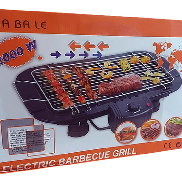 Parrilla Eléctrica Desmontable Con Rejilla Ajustable 2000w 2