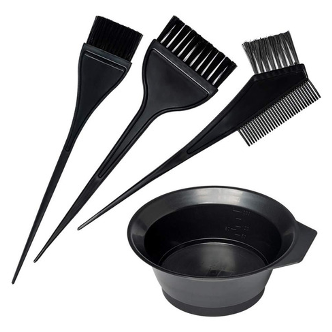 Pocillo + 3 Brochas Kit Para Tinturar Cabello Plástico Negro 1