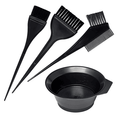 Pocillo + 3 Brochas Kit Para Tinturar Cabello Plástico Negro