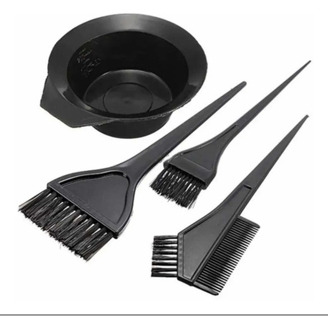 Pocillo + 3 Brochas Kit Para Tinturar Cabello Plástico Negro 2
