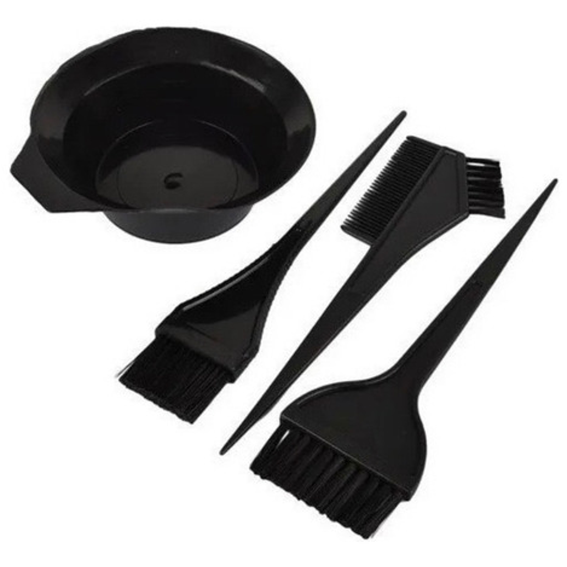 Pocillo + 3 Brochas Kit Para Tinturar Cabello Plástico Negro 3
