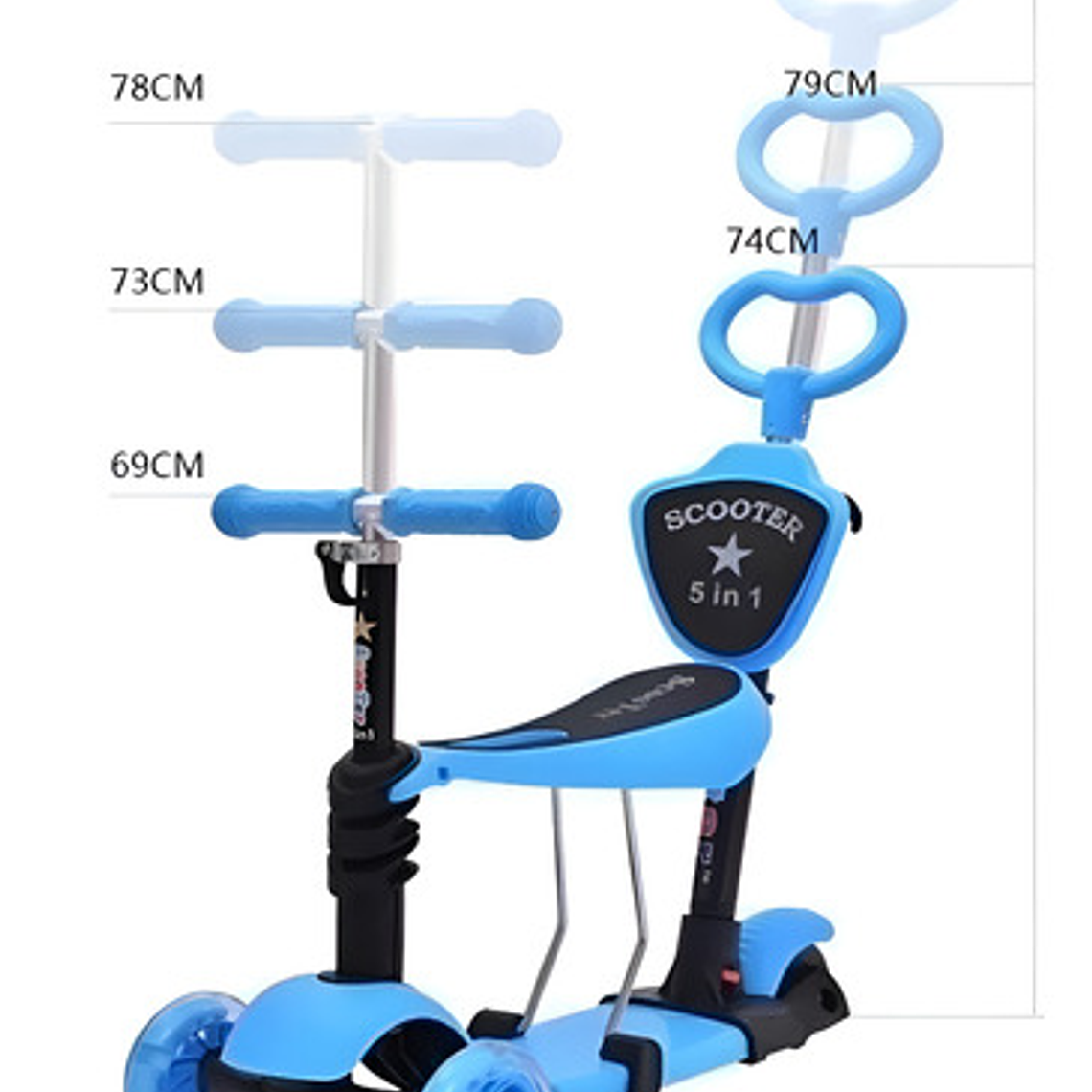 Monopatín Scooter 5 En 1 Con Luz Led Color Azul Mariquita 5