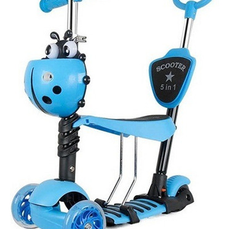 Monopatín Scooter 5 En 1 Con Luz Led Color Azul Mariquita 1