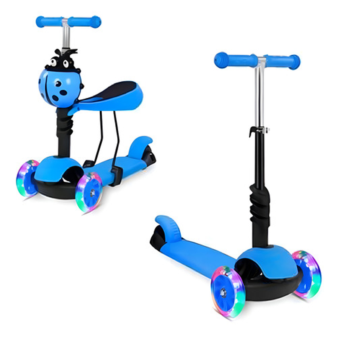 Monopatín Scooter 5 En 1 Con Luz Led Color Azul Mariquita 2