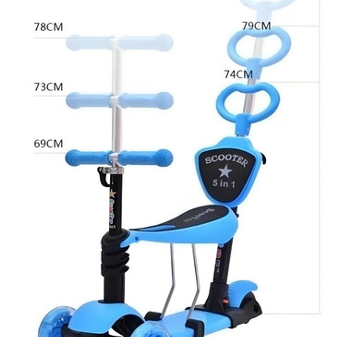 Monopatín Scooter 5 En 1 Con Luz Led Color Azul Mariquita 5