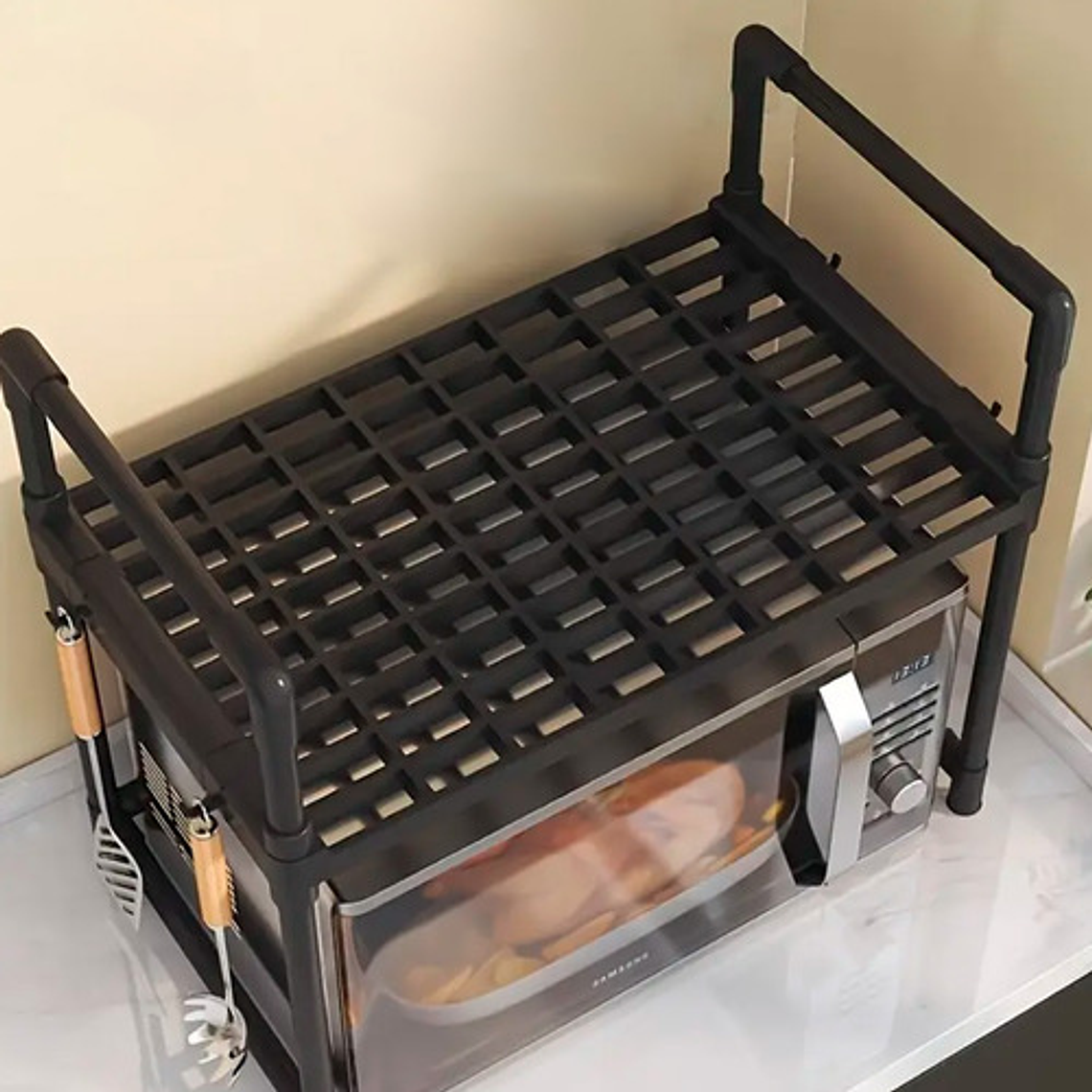 Rack Estante Organizador De Cocina Para Horno Microondas. Optimiza Espacio En Cocina, Soporta Pequeños Electrodomésticos. Fácil Montaje Y Limpieza 1 Nivel Slim Company Negro / 1 Nivel 6