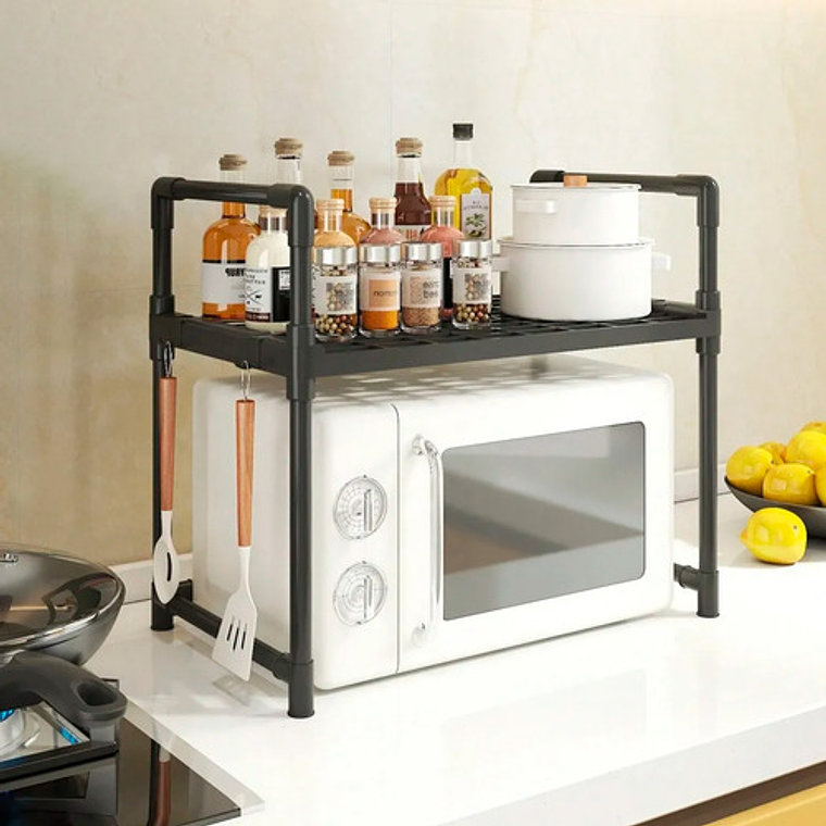 Rack Estante Organizador De Cocina Para Horno Microondas. Optimiza Espacio En Cocina, Soporta Pequeños Electrodomésticos. Fácil Montaje Y Limpieza 1 Nivel Slim Company Negro / 1 Nivel 2