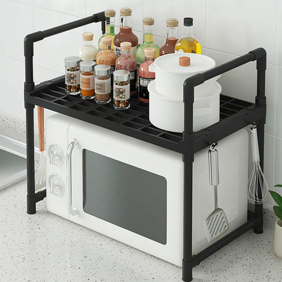Rack Estante Organizador De Cocina Para Horno Microondas. Optimiza Espacio En Cocina, Soporta Pequeños Electrodomésticos. Fácil Montaje Y Limpieza 1 Nivel Slim Company Negro / 1 Nivel 3