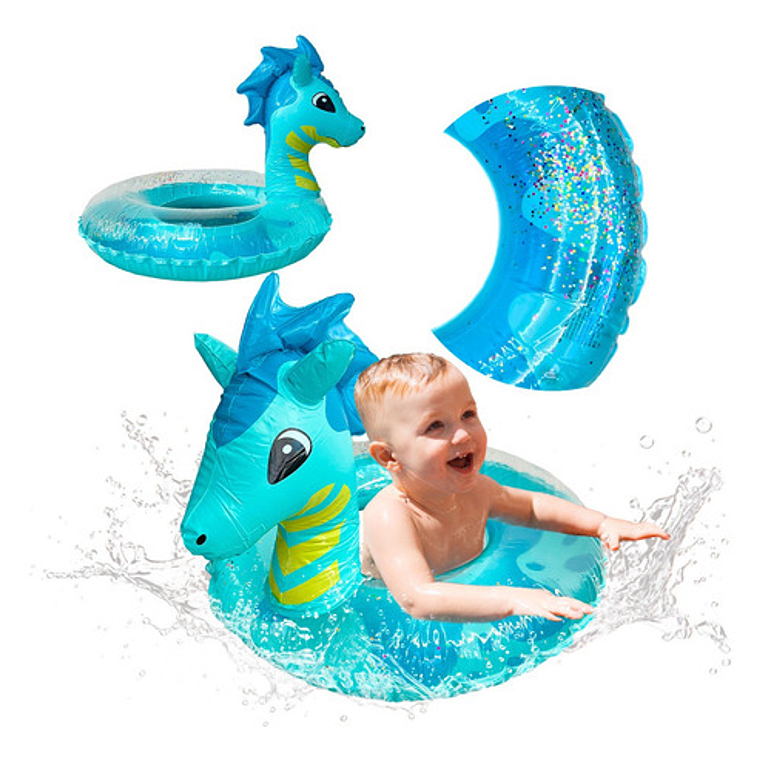 Salvavidas Dragón Infantil Azul Inflable Flotador Niños Agua 1