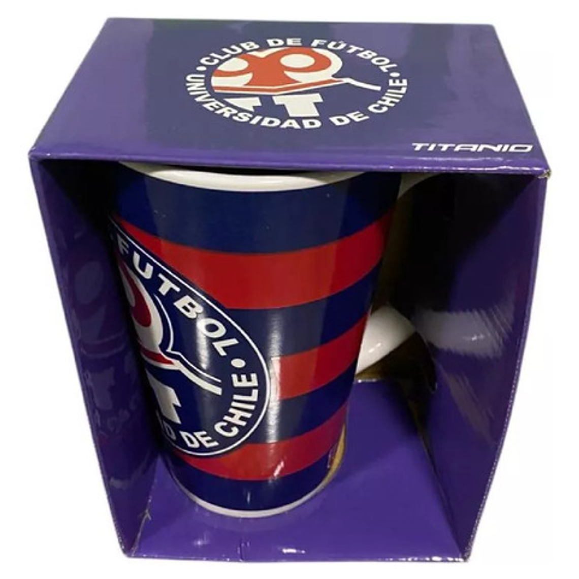 Taza Latte Universidad De Chile Rayas 532ml Azul Y Rojo Rayas 2