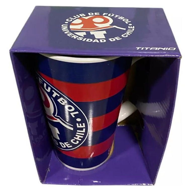 Taza Latte Universidad De Chile Rayas 532ml Azul Y Rojo Rayas 2