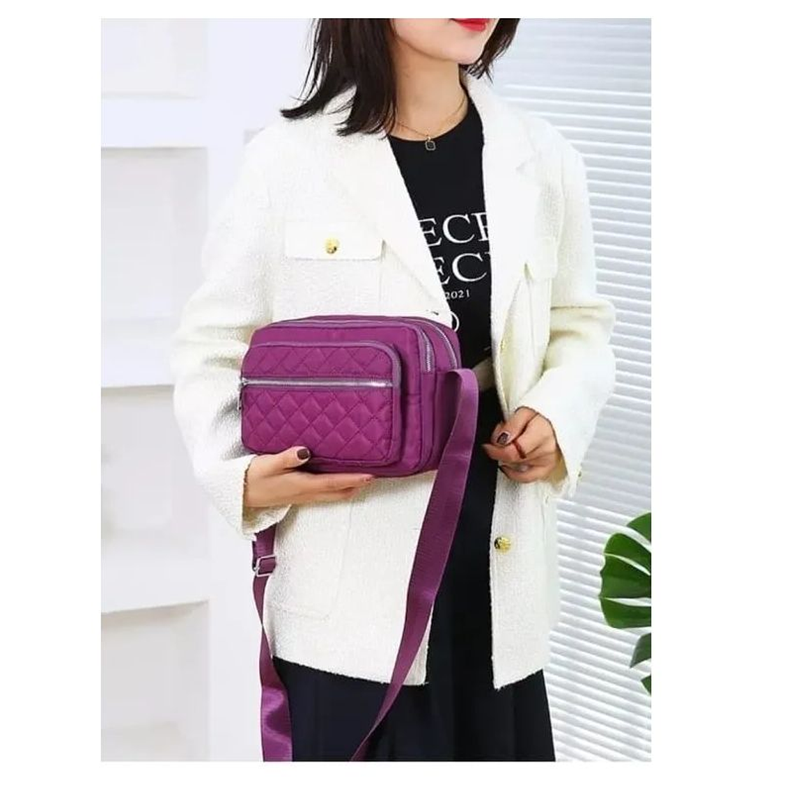 Cartera Para Dama Hombro Bandolera Impermeable Violeta 3