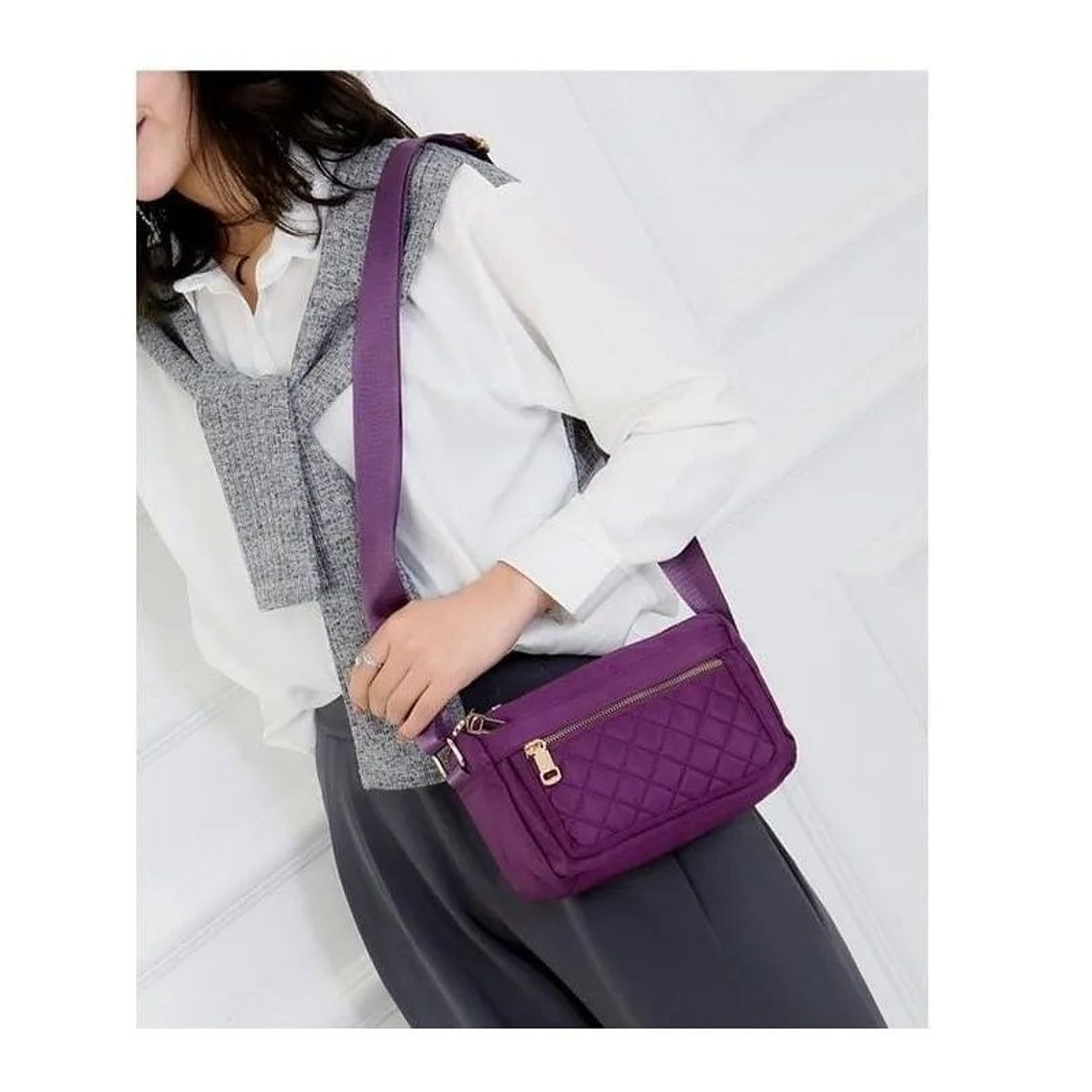 Cartera Para Dama Hombro Bandolera Impermeable Violeta 4