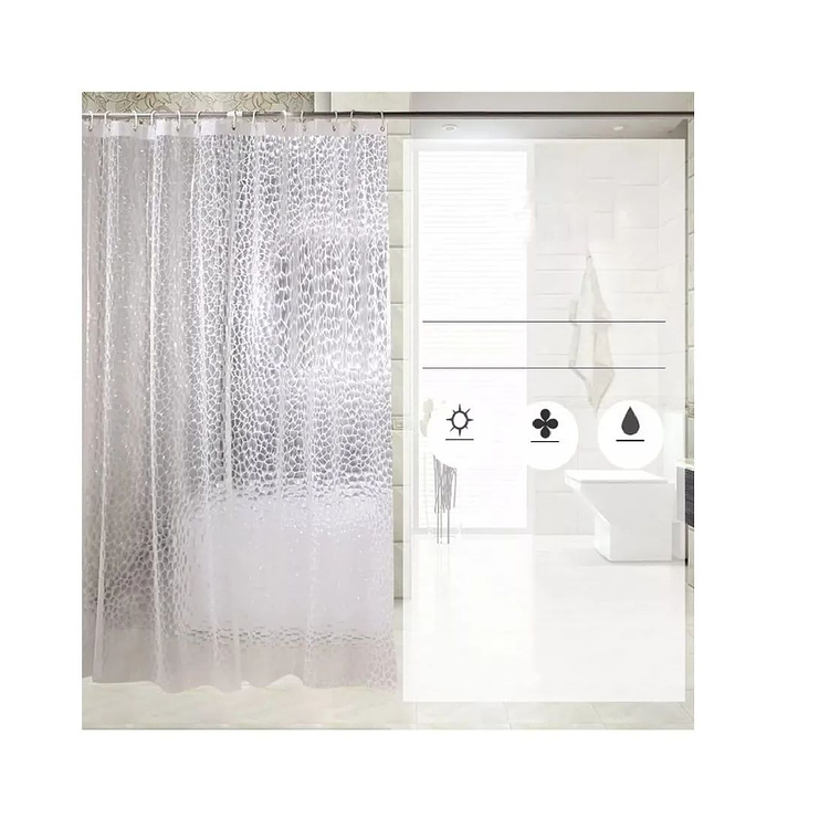 Cortina Forro De Baño Transparente Impermeable + 12 Argollas 1