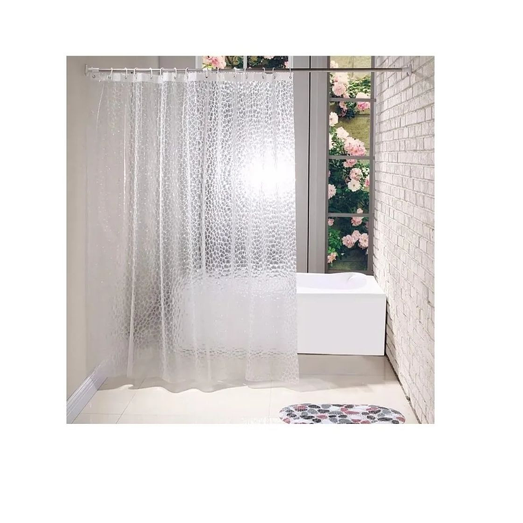 Cortina Forro De Baño Transparente Impermeable + 12 Argollas 2